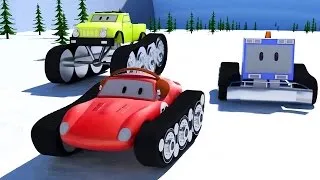 Sněžný pluh, monster truck a závodní auto Spid, Animák pro děti jako Blesk McQueen z Aut