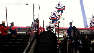 Islanders arrive for their pre-game warm-up at the Islanders @ Senators hockey game