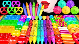 ASMR RAINBOW DESSERTS EDIBLE CRAYONS 무지개 디저트 *먹는 크레파스, 유니콘 눈물, 레인보우 젤리, 프리첼 EATING SOUNDS MUKBANG 먹방