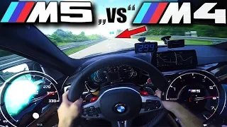 M5 F90 chasing tuned M4 on German Autobahn at over 300km/h (186 MPH) ✔