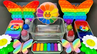 [ASMR] Mixing "SunFlower" Rainbow MakeUp Eyeshadow,Glitter Into Clear Slime 해바라기 슬라임(159) satisfying