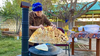 Grandma Rose Cooking Kutab with Greens on a Campfire | Village Cooking