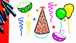 How to Draw Birthday party sets for kids|| Kids Drawing|| Happy birthday|| Drawing and coloring.