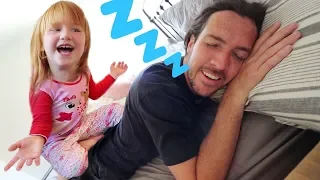 DAD WON’T WAKEUP!!  Asleep Morning Routine! Adley helps Dad get ready (Cereal and Bacon Dreams)