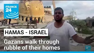 Gazans walk through rubble of their homes after Israeli airstrike • FRANCE 24 English