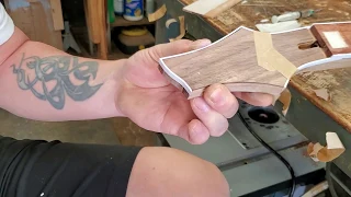 Headstock binding on walnut veneer