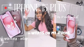 IPHONE 15 plus UNBOXING (pink) & SETUP 💖 | + WHATS ON MY IPHONE! (ios 17) | Ariel Jasmine ᰔ ᩚ