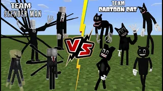 Team Cartoon Cat VS Team Slenderman (Best Trevor Henderson BATTLE Best Creepypasta) Minecraft PE