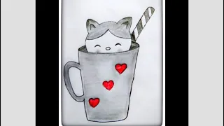 Easy ideas of pencil drawing | cute cat and Mug drawing