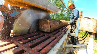 Preparing and Cutting Logs with Laimet 100 Sawmill Powered by an Old Valmet