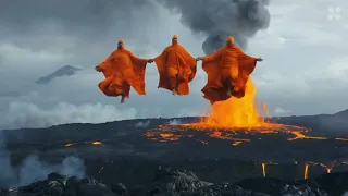 Orange Cloak Men and Volcano #scifi #horrorstories #volcano