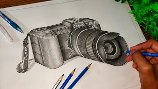 Drawing a Realistic DSLR Pencil Sketch | Canon DSLR Camera Product Design