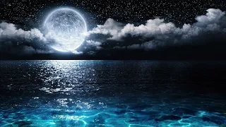 Sleep Music With Ocean View – Relaxing Blue Screen Scene – Ocean and Full Moon