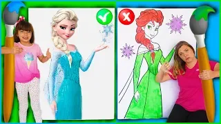 DESAFIO COLORINDO COM 3 CORES ELSA FROZEN COM LAURINHA E HELENA | 3 MARKER CHALLENGE ELSA FROZEN