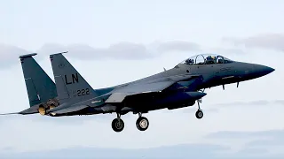 [4K] U.S. Air Force F-15E Strike Eagle & F-35A Lightning II lands at Leeuwarden Air Base