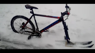 Снегоход из велосипеда - Что будет если к велосипеду прицепить лыжи