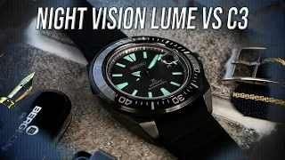 Swiss Lume vs Seiko Samurai SRPH97 Night Vision LUME!