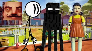 Hello Neighbor - My New Neighbor Minecraft Big Enderman Act 2 Trampoline Gameplay Walkthrough