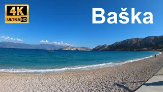 🇭🇷 Baška, Krk, Croatia - 4K - Virtual Walking Tour - Vela Beach