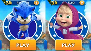 Sonic Dash vs Masha and Bear Run - Movie Sonic vs All Bosses Zazz Eggman - All Characters Unlocked