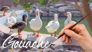 “Sunbathing” - gouache painting demo by Lena Rivo