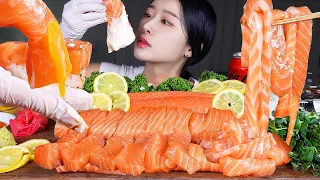 ASMR MUKBANG | 통연어 내맘대로 썰어먹기 ★ 연어국수 연어초밥 연어회 먹방! WHOLE RAW SALMON 🐟 SALMON NOODLES, SUSHI, SASHIMI