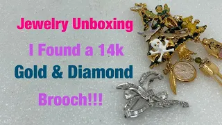 Vintage Jewelry Unboxing - Found 14k GOLD & Diamond Brooch 2020 Haul