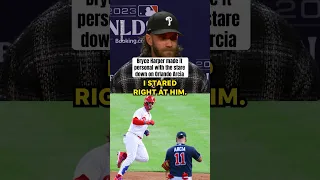 Bryce Harper on his iconic stare down on Braves’ outfielder Orlando Arcia during Game 3 #shorts