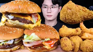 ENG SUB) ASMR BIG DOUBLE CHEESEBURGERS & FRIED CHICKEN EATING SOUNDS MUKBANG 치즈버거 치킨 먹방ASMR MUKBANG