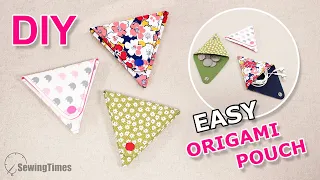 DIY EASY ORIGAMI POUCH | Triangle Coin Purse 10 min sewing project [sewingtimes]