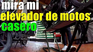 MIRA MI ELEVADOR DE MOTOS TOTALMENTE HECHO EN CASA CON MATERIALES RECICLADOS PRACTICO Y FUNCIONAL