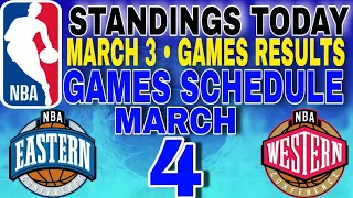 nba standings today March 3, 2024 | games results | games schedule March 4, 2024