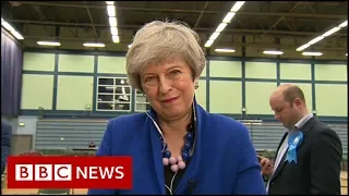 Election results 2019: Former PM Theresa May is asked about projected Tory win - BBC News