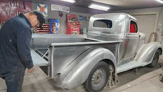 Fabricating a chain latch for the tailgate...1935 Plymouth pickup truck