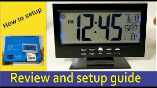 Review and how to setup  the LCD Digital Table Temperature Sensor Lightup Clock.