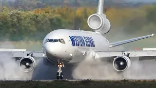 Unbelievable MD-11 LANDING on a WET RUNWAY (4K)