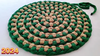 How to make doormat with waste clothe with needle, doormat making at home new design 2024, macrame