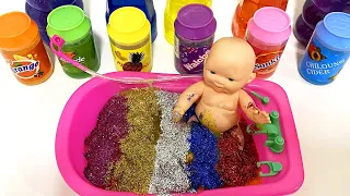 Satisfying Video l Mixing All My Slime Smoothie In Rainbow Glitter Pool Bath Cutting ASMR