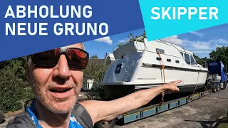 Hausbooturlaub 2023: Abholung neue Gruno 37 Classic Excellent (Tieflader | Kran | Jungfernfahrt)
