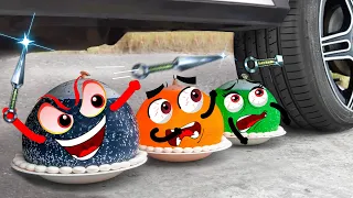 Fun EXPERIMENT: Car vs Water Balloons, Jelly, Coca - Crushing Crunchy & Soft Things