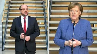 Angela Merkel e Martin Schulz ainda sem acordo de governo