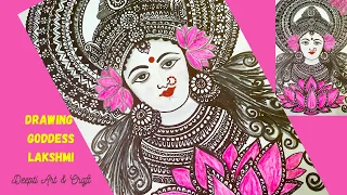 Goddess Lakshmi Drawing Step By Step | How to Draw Laxmi Mata | Marker Art | Drawinig | happy Diwali