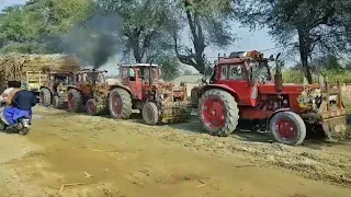 7 Tractors 1 Load Trolley Pulling Fail Stuck In The Mud | Tractor Load Trolley Fail In Mud Tractors