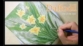 Yellow💛daffodil😳spring special flower painting tutorial / Acrylic painting / One Stroke [subtitles]