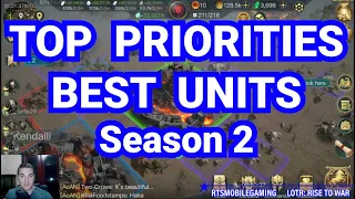 Season 2 - Top Priorities and Best Units - LOTR Rise to War