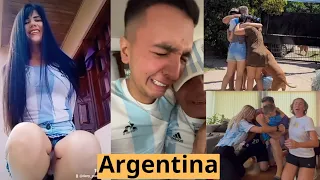 The reaction of the Argentine fans crying, joy and football madness