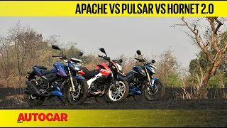 TVS Apache RTR 200 4V vs Bajaj Pulsar NS200 vs Honda Hornet 2.0 comparison | Autocar India