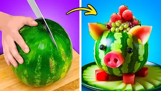 Truques geniais 🍉🥒 Como descascar e cortar frutas e vegetais