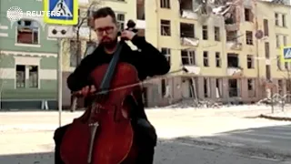 Cellist brings calm musical moment to war-torn Kharkiv streets