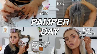 PAMPER DAY | HOW I STYLE MY FRINGE! NAILS | HAIR | GO-TO MAKEUP FOR INSTAGRAM | Conagh Kathleen